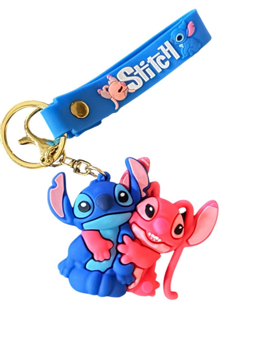 Stitch Silicone Keychain with Pink Angel Buddy